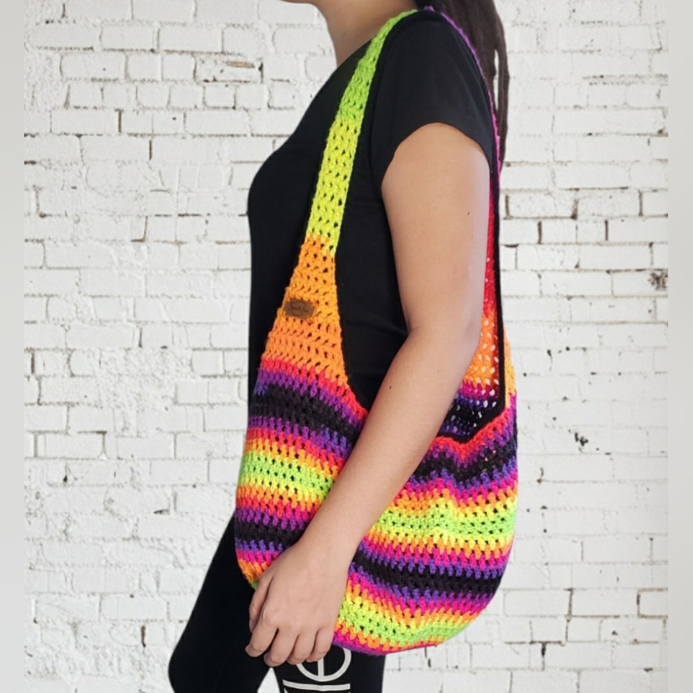 Crossbody Bag Neon Rainbow Smooth Irie Crochet Boho Mesh Style Beach Hippie Sun